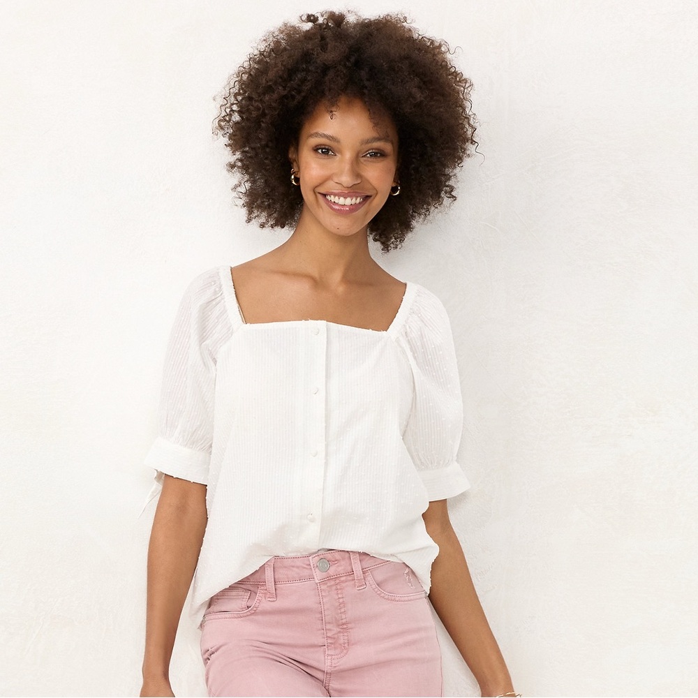 Button Front Square Neck Top by LC Lauren Conrad